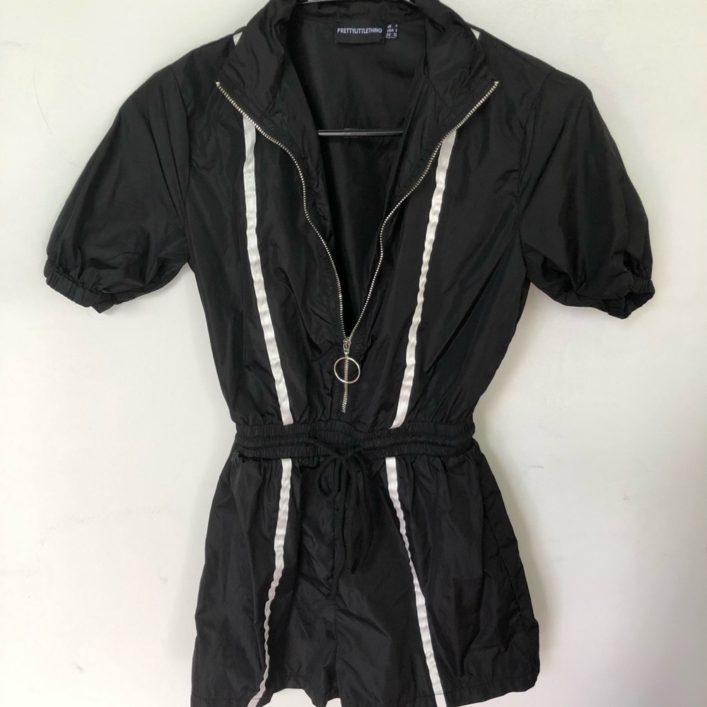PLT Black + White Shell Zip Up Playsuit